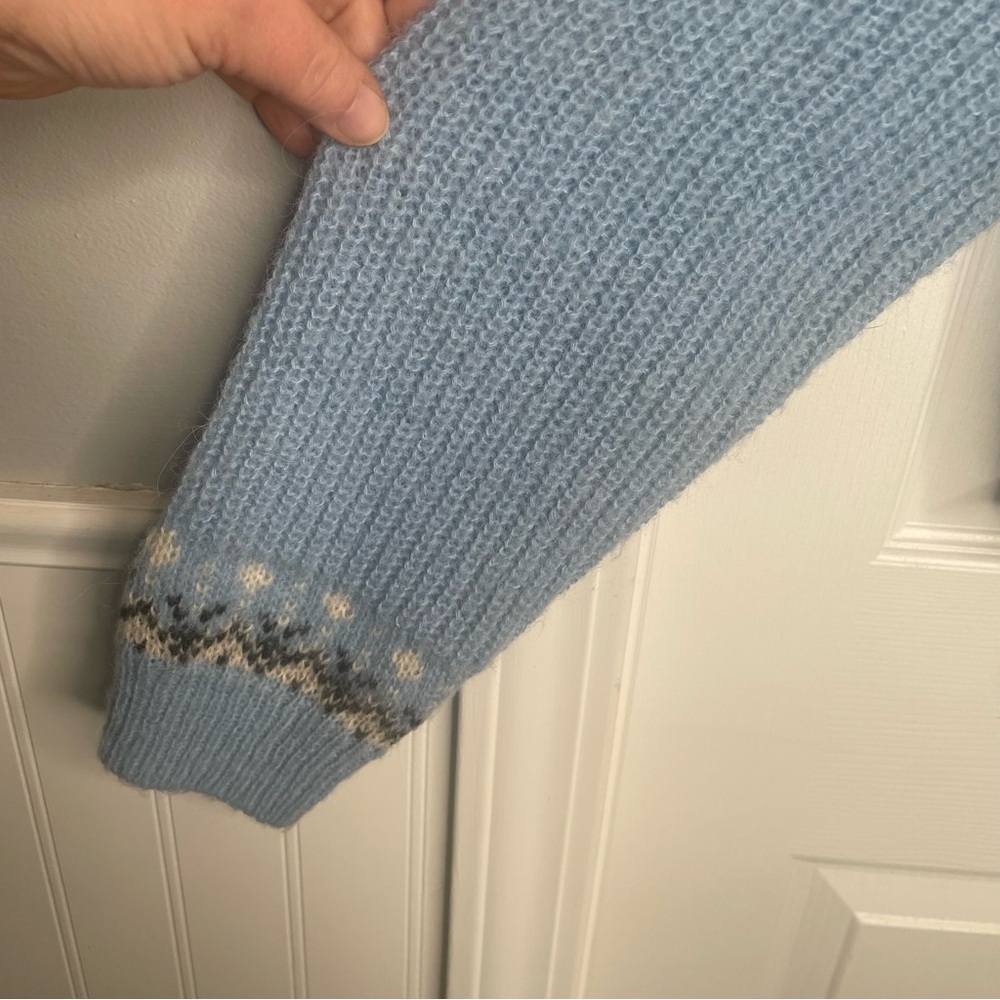J. Crew Fair Isle Half-Zip Sweater Brushed Yarn Alpaca Wool Blend Cream/Blue XS - Picture 9 of 12
